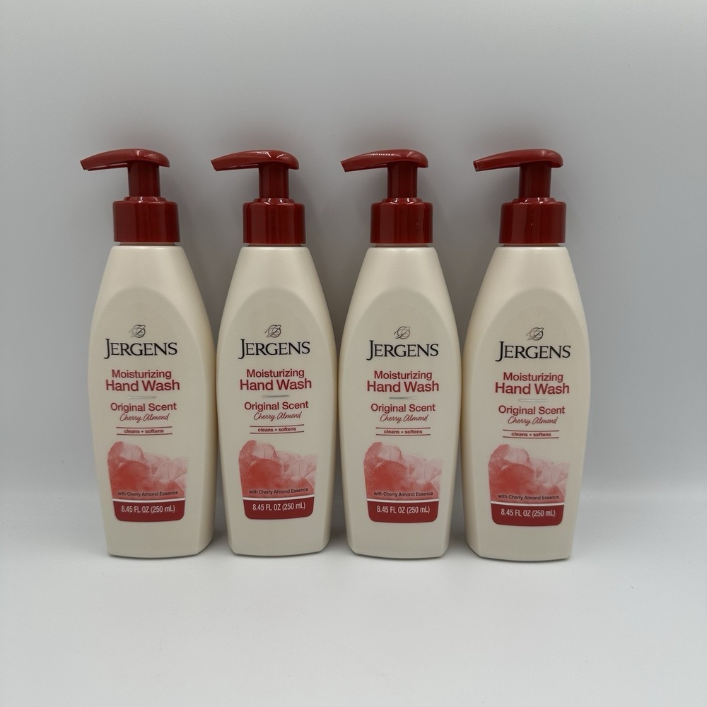 (4) JERGENS Moisturizing Hand Wash Soap Original Scent Cherry Almond 8.45 oz Ea